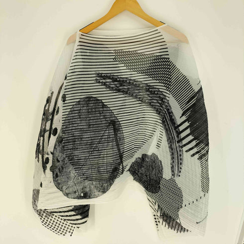 プリーツプリーズイッセイミヤケ PLEATS PLEASE ISSEY MIYAKE 14AW シースルー グラフィック プリント ポンチョ レディース