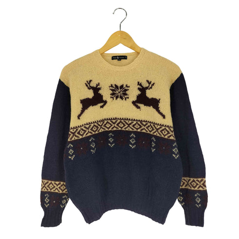 ラルフローレン RALPH LAUREN 80s 鹿と雪の結晶の柄 ノルディック ウールニットセーター レディース 150