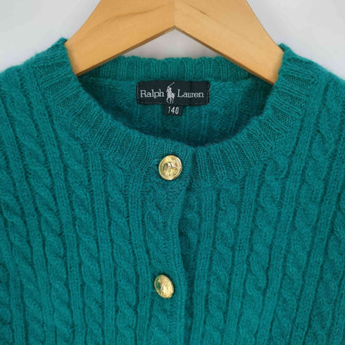 ラルフローレン RALPH LAUREN 80s 金ボタン ケーブルニットカーディガン レディース 140
