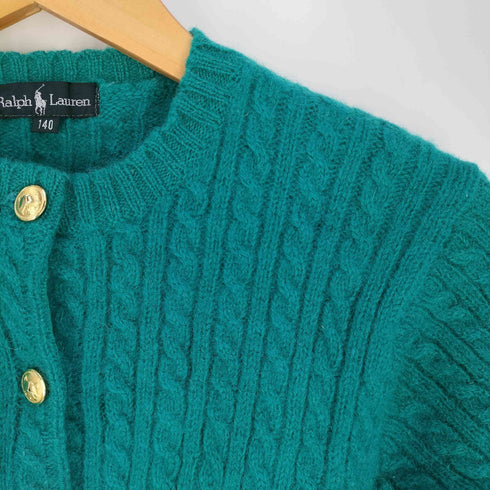 ラルフローレン RALPH LAUREN 80s 金ボタン ケーブルニットカーディガン レディース 140