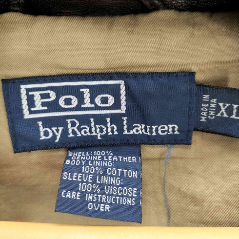 ポロバイラルフローレン Polo by RALPH LAUREN 90S 本革 レザー 同色ポニー 刺繍 チンストラップ スウィングトップ ジャケット 裏地コットン メンズ import:XL