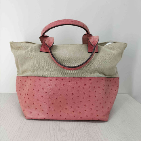マックスマーラ MAX MARA オーストリッチ×キャンバス コンビ 切替 ハンドバッグ レディース