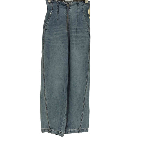 トランテアンソンドゥモード 31 Sons de mode フロントジップ ワイドデニムパンツ レディース 36
