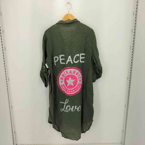 イタリア製 PEACE Loue ROCK&ROLL プリント リネン ボタンシャツ ワンピース レディース
