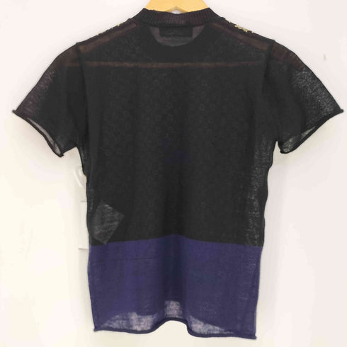 トリココムデギャルソン tricot COMME des GARCONS 02ss フラワー刺繍 モックネック ツートン 半袖ウールニット レディース
