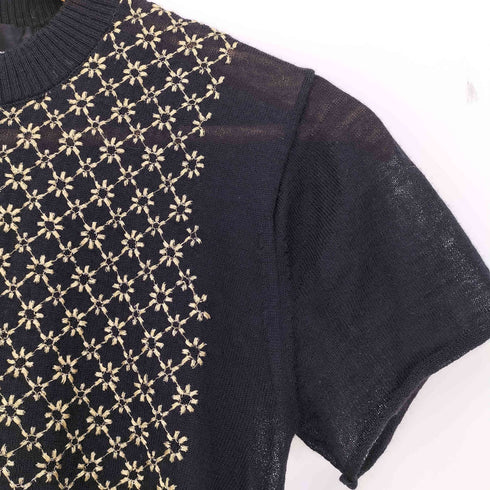 トリココムデギャルソン tricot COMME des GARCONS 02ss フラワー刺繍 モックネック ツートン 半袖ウールニット レディース