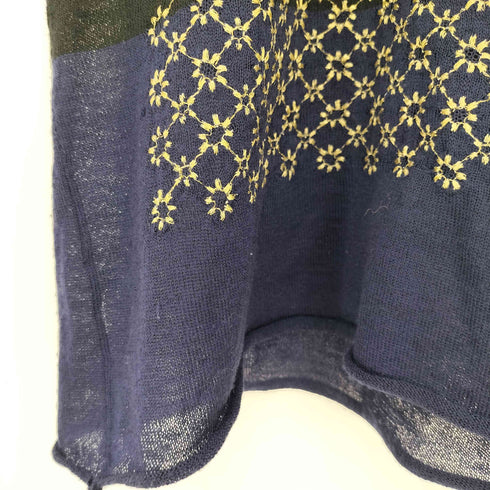 トリココムデギャルソン tricot COMME des GARCONS 02ss フラワー刺繍 モックネック ツートン 半袖ウールニット レディース