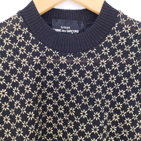 トリココムデギャルソン tricot COMME des GARCONS 02ss フラワー刺繍 モックネック ツートン 半袖ウールニット レディース
