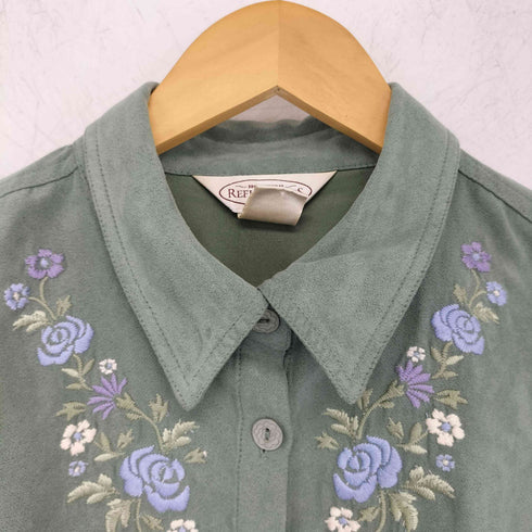 peflections フラワー刺繍 フェイクスウェードシャツ レディース JPN:L