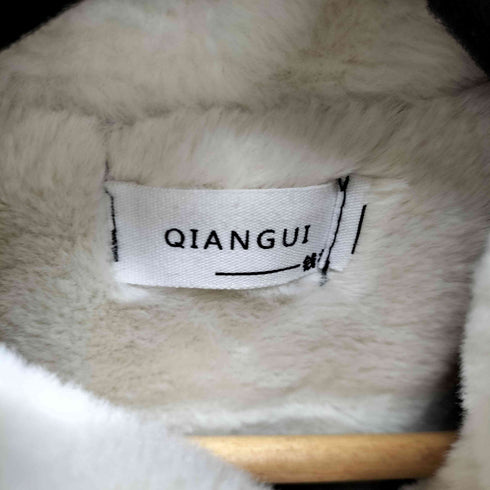QIANGUI フェイクレザー ボアジャケット レディース
