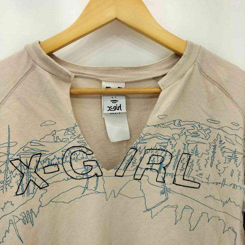 エックスガール X-girl ロゴ刺繍 フロントクラッシュ 長袖Tシャツ カットソー Y2K レディース 1