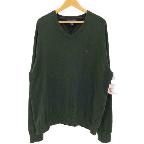 トミーヒルフィガー TOMMY HILFIGER ロゴ刺繍 Vネック コットン ニット メンズ import:XXL