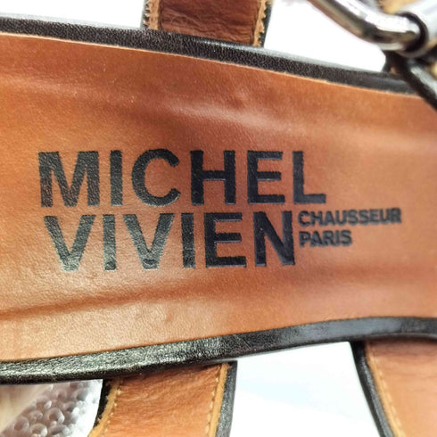 ミッシェルビビアン MICHEL VIVIEN レオパード ハラコ レザー ストラップ ヒール サンダル レディース EUR:37