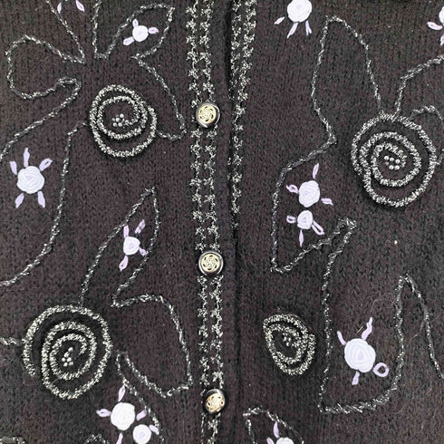 ebeco ボタニカル刺繍 クルーネックカーディガン レディース
