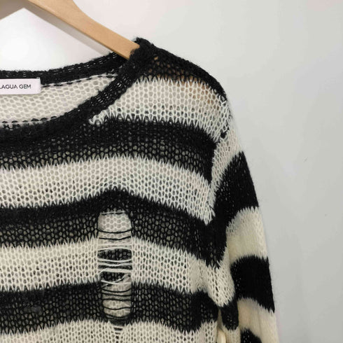 ラグアジェム LAGUA GEM DAMAGE BORDER KNIT ダメージ ボーダー ニット レディース FREE
