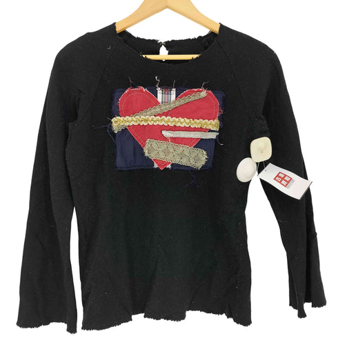トリココムデギャルソン tricot COMME des GARCONS 02aw archive 製品染め ビジュー テープ装飾 メルトン ハートモチーフニット レディース JPN:M