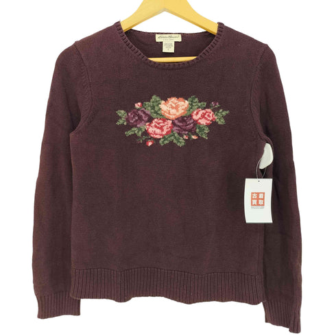 エディーバウアー Eddie Bauer 90s 白タグ 花刺繍 コットンニット レディース import:S