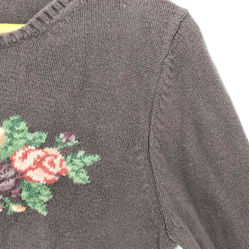エディーバウアー Eddie Bauer 90s 白タグ 花刺繍 コットンニット レディース import:S