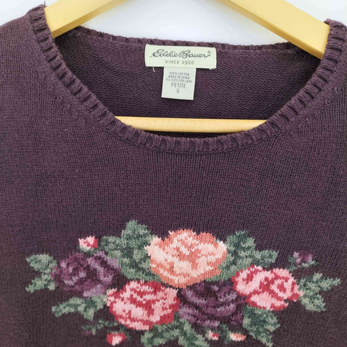 エディーバウアー Eddie Bauer 90s 白タグ 花刺繍 コットンニット レディース import:S