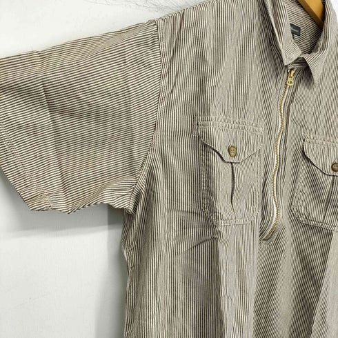 エディーバウアー Eddie Bauer ハーフジップ ヒッコリー ワークシャツ メンズ import:L