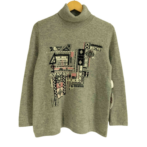 レリアン Leilian 刺繍 カシミヤ混 タートルネック ニット レディース