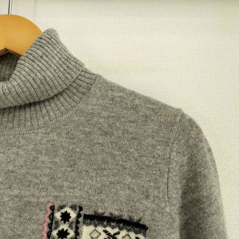 レリアン Leilian 刺繍 カシミヤ混 タートルネック ニット レディース