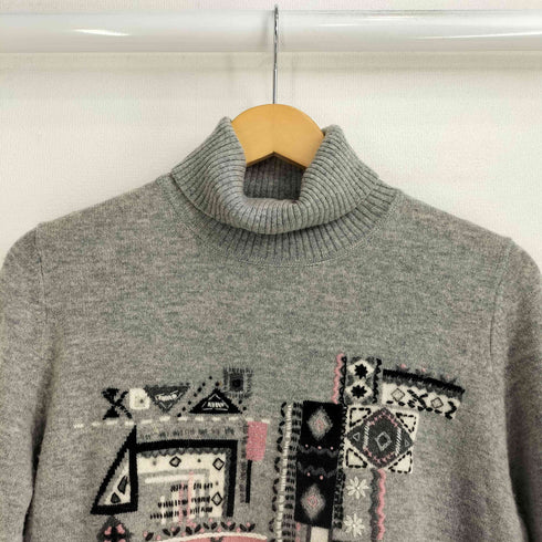 レリアン Leilian 刺繍 カシミヤ混 タートルネック ニット レディース