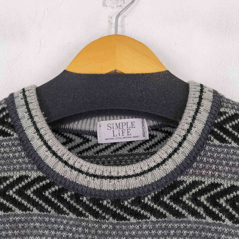 シンプルライフ SIMPLE LIFE ウール混 総柄 クルーネックニット メンズ