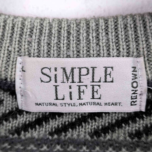 シンプルライフ SIMPLE LIFE ウール混 総柄 クルーネックニット メンズ