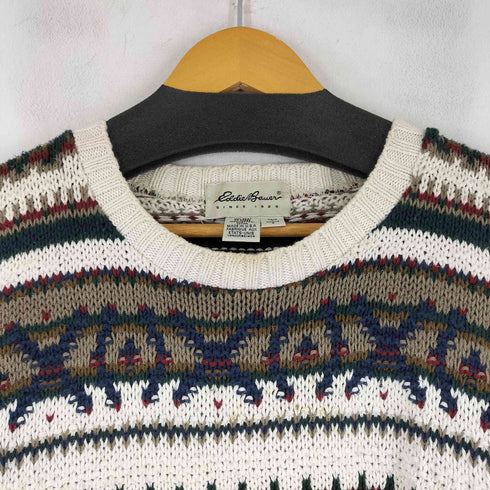 エディーバウアー Eddie Bauer 00S 白タグ MADE IN USA 総柄 コットンニット メンズ JPN:L