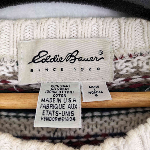エディーバウアー Eddie Bauer 00S 白タグ MADE IN USA 総柄 コットンニット メンズ JPN:L