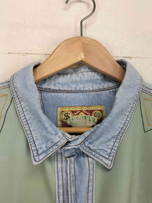 SHOOTER レザー切替ロゴ刺繍ウエスタンシャツ メンズ
