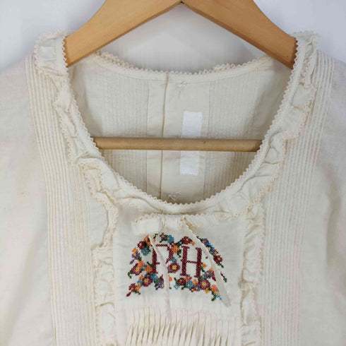 ピンクハウス PINK HOUSE ロゴ刺繍 フリル パフスリーブ ギャザーブラウス レディース