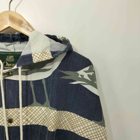 オービス ORVIS 80-90s USA製 カモメ総柄 ミシガンラグ コットンキャンバスフーディ メンズ