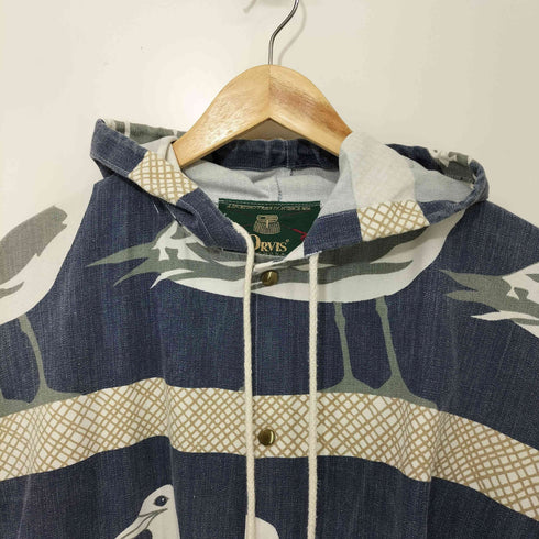 オービス ORVIS 80-90s USA製 カモメ総柄 ミシガンラグ コットンキャンバスフーディ メンズ