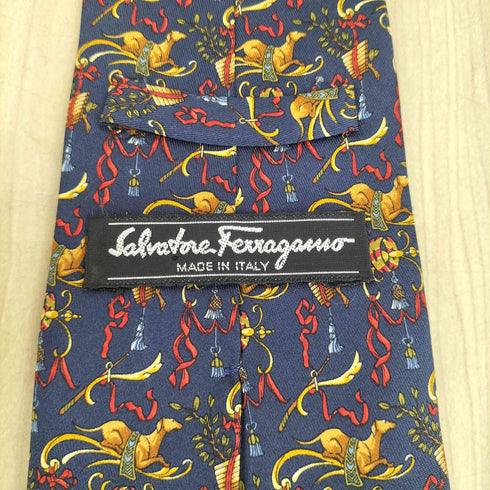 サルヴァトーレフェラガモ Salvatore Ferragamo 犬デザイン シルク ネクタイ メンズ