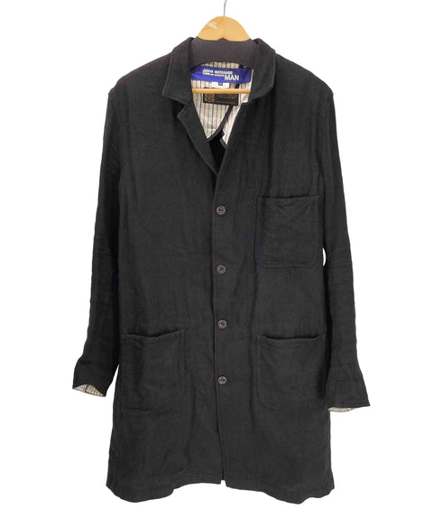 ジュンヤワタナベコムデギャルソンマン JUNYA WATANABE COMME des GARCONS MAN AD2020 20AW MANTECO ウール麻 ツイル縮絨×牛革 裏地ストライプ 4B コート エルボーパッチ メンズ JPN:M