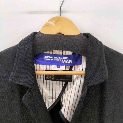 ジュンヤワタナベコムデギャルソンマン JUNYA WATANABE COMME des GARCONS MAN AD2020 20AW MANTECO ウール麻 ツイル縮絨×牛革 裏地ストライプ 4B コート エルボーパッチ メンズ JPN:M