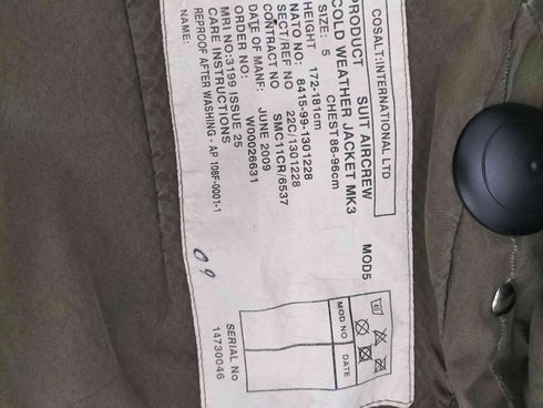 ブリティッシュアーミー BRITISH ARMY 09年会計 イギリス軍 RAF MK3 COLD WEATHER JACKET メンズ JPN:5