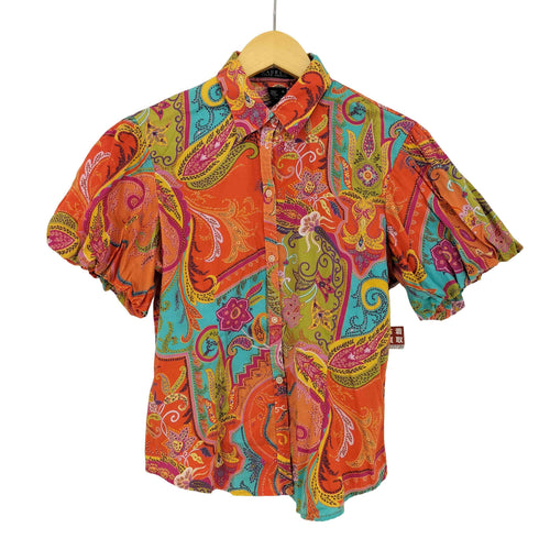 ローレンラルフローレン LAUREN RALPH LAUREN 80s 緑タグ ペイズリー柄 コットン バルーンスリーブシャツ レディース import:M