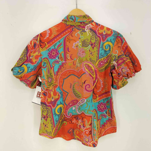 ローレンラルフローレン LAUREN RALPH LAUREN 80s 緑タグ ペイズリー柄 コットン バルーンスリーブシャツ レディース import:M