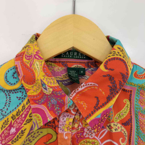 ローレンラルフローレン LAUREN RALPH LAUREN 80s 緑タグ ペイズリー柄 コットン バルーンスリーブシャツ レディース import:M