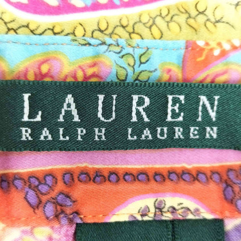 ローレンラルフローレン LAUREN RALPH LAUREN 80s 緑タグ ペイズリー柄 コットン バルーンスリーブシャツ レディース import:M