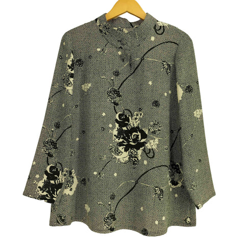 シセンドウバイヒトシ 詩仙堂 BY HITOSHI ちりめん 花柄 バンドカラー ヘンリーネック L/S ブラウス レディース