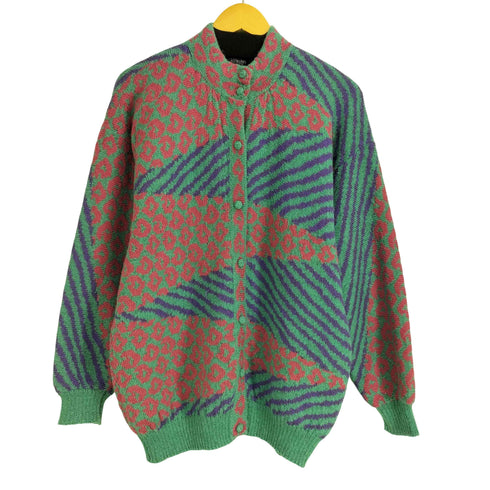 ARPAKA FASHIONS ペルー製 アルパカウール100 総柄 ニット カーディガン レディース