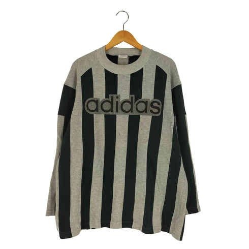 アディダス adidas 80s デサント製 ストライプ ロゴワッペン クルーネックスウェット メンズ M-L