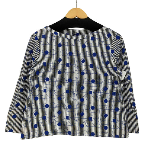 NUNO 布 produced by nuno ストライプ 刺繍 七分袖 バックトゥフロントボートネックブラウス レディース