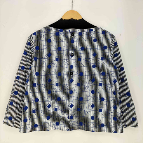 NUNO 布 produced by nuno ストライプ 刺繍 七分袖 バックトゥフロントボートネックブラウス レディース