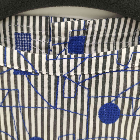 NUNO 布 produced by nuno ストライプ 刺繍 七分袖 バックトゥフロントボートネックブラウス レディース