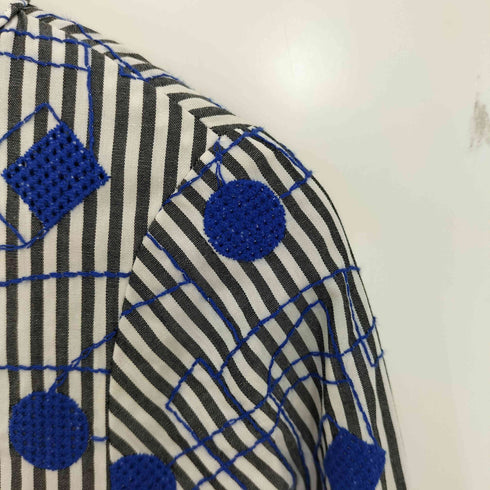 NUNO 布 produced by nuno ストライプ 刺繍 七分袖 バックトゥフロントボートネックブラウス レディース